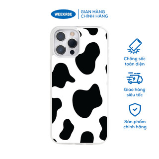 Combo ốp lưng iPhone chống sốc chống va đập viền trắng kèm giá đỡ Weekase in hình họa tiết bò sữa đen - Màu in cực bền