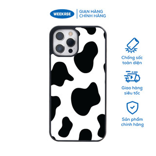 Combo ốp lưng iPhone chống sốc chống va đập viền đen kèm giá đỡ Weekase in hình họa tiết bò sữa đen - Màu in cực bền
