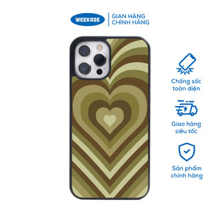 Ốp lưng iPhone viền đen, trắng chống sốc chống va đập Weekase in hình trái tim xanh rêu - Màu in cực bền