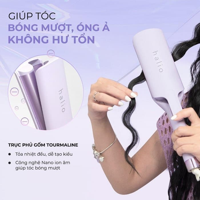 Máy Uốn Tóc Halio instaGlam Premium Hair Styler Tạo Xoăn Sóng Nước Hippie - Bóng Mượt x6 lần, Trục 28mm