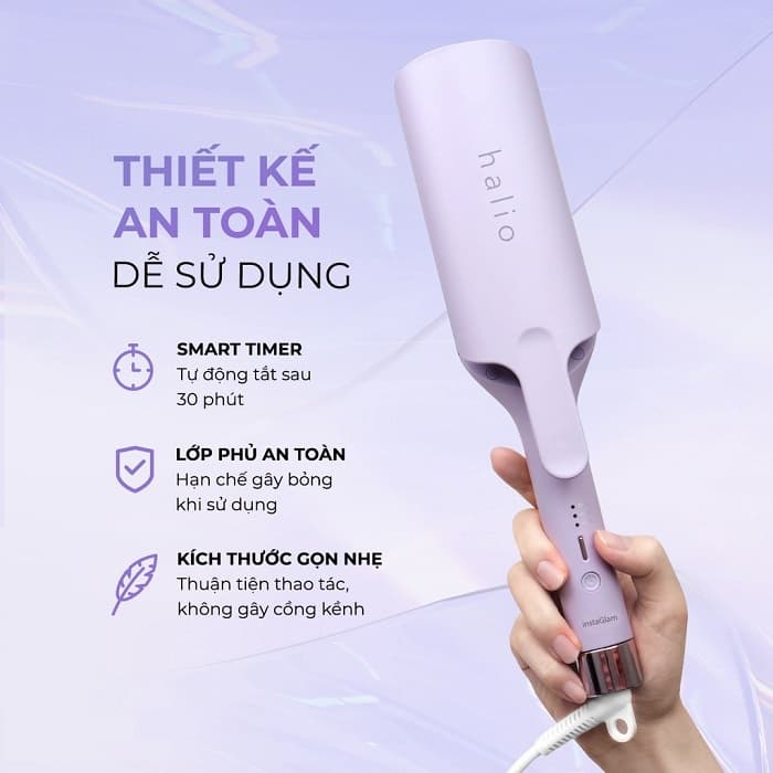 Máy Uốn Tóc Halio instaGlam Premium Hair Styler Tạo Xoăn Sóng Nước Hippie - Bóng Mượt x6 lần, Trục 28mm