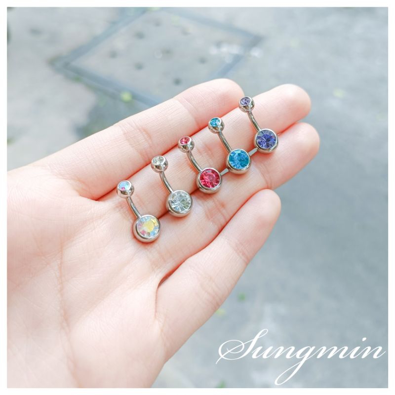 khuyên rốn ngắn 6mm cho rốn bị teo co , đào thải khuyên rốn mini thép không gỉ 316L