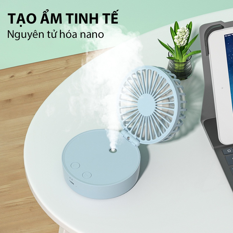 Quạt phun sương mini tích điện kiêm đèn ngủ nhiều màu sắc, dung lượng pin khủng 2000mAh