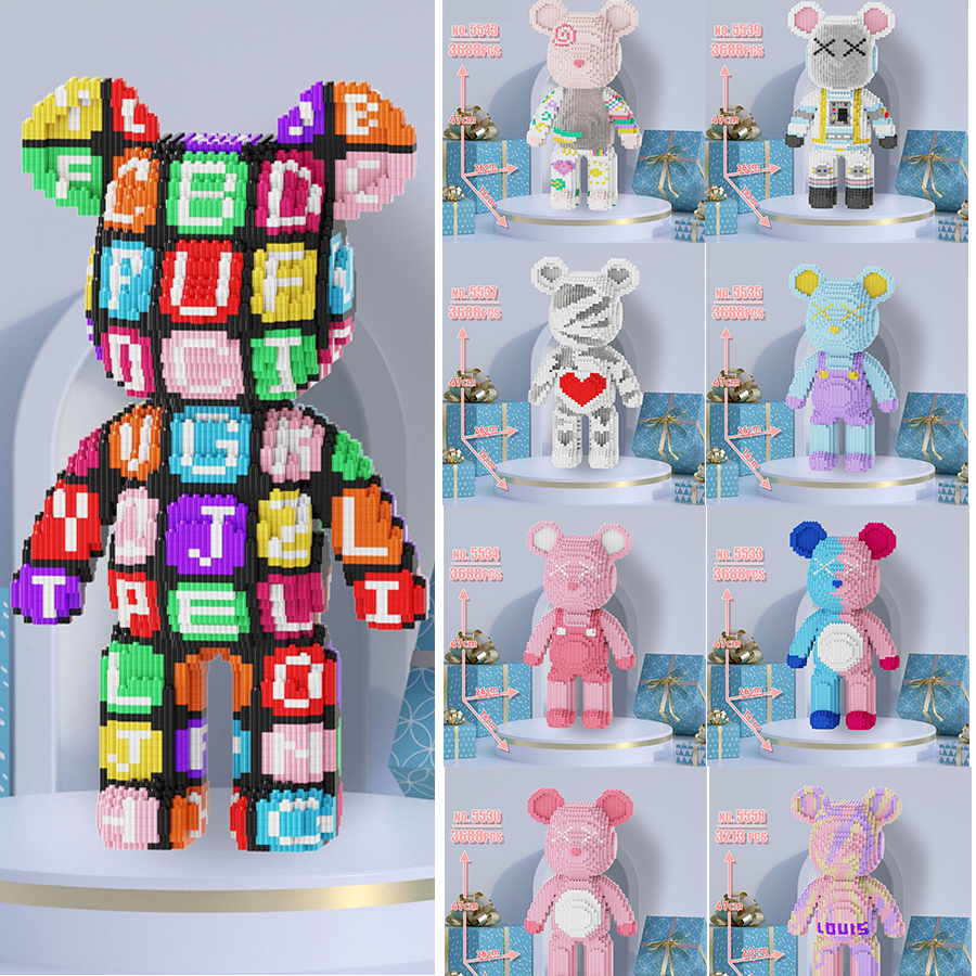Bộ Đồ Chơi Lắp Ráp Mô Hình Gấu Và Hoa Hồng Cho Trẻ Em 47cm/55cm