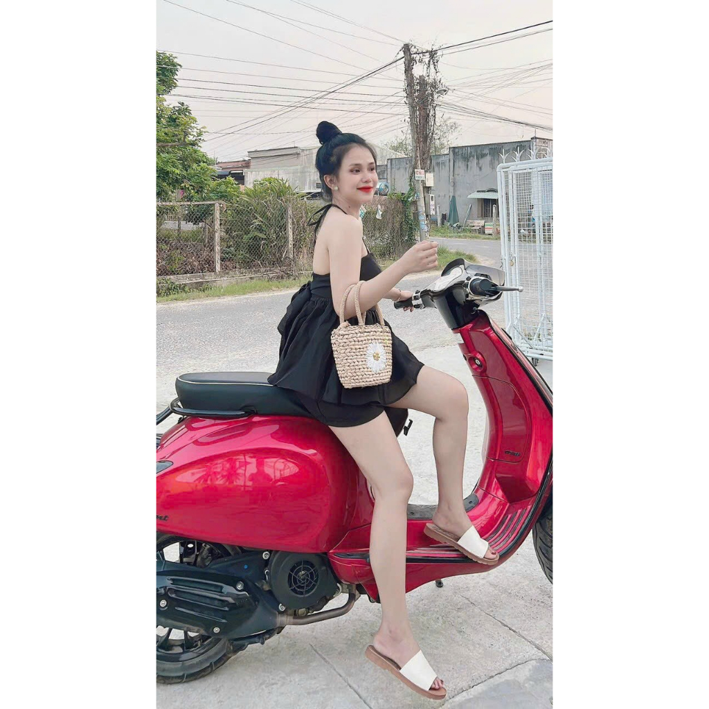 [5.5 Sales Freeship] Set bô đùi babydoll dáng xòe, set áo cúp ngực cột dây cổ phối nơ sau lưng đi biển xinh xấn th