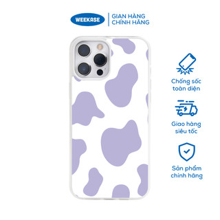 Ốp lưng iPhone viền trắng, đen chống sốc chống va đập Weekase in hình họa tiết bò sữa tím - Màu in cực bền