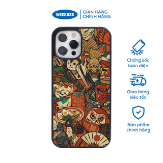 Ốp lưng iPhone viền đen, trắng chống sốc chống va đập Weekase in hình họa tiết mèo nhật bản - Màu in cực bền