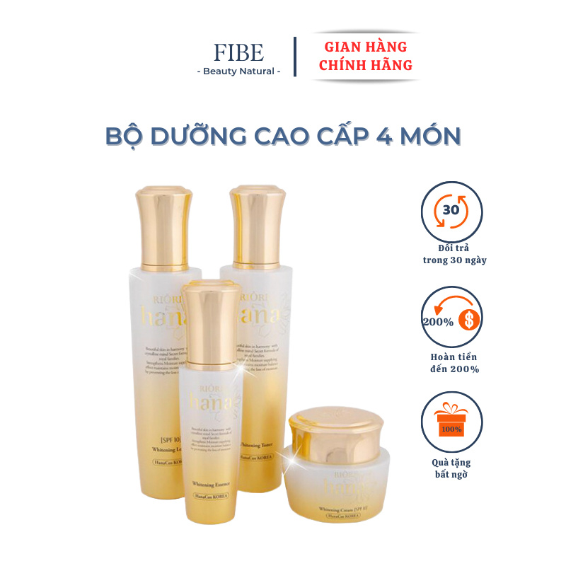 Bộ dưỡng trắng da cao cấp RIORI Hana, Dưỡng trắng phục hồi chuyên sâu Hàn quốc 4 món dưỡng da ban ngày, đêm