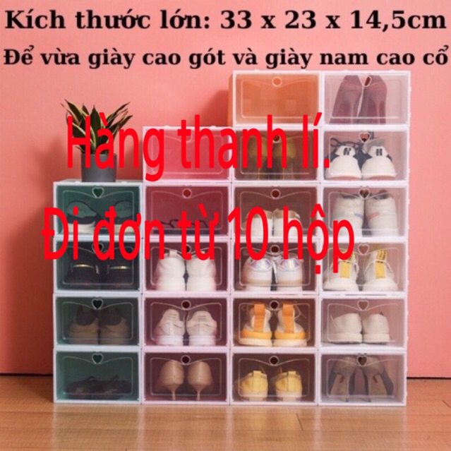 Hộp Đựng Giày Dép Nắp Nhựa Cứng Trong Suốt, Size To Vừa Giày Cao