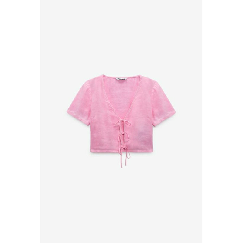 ZARA AUTHENTIC ( Có ảnh thật ) Áo kiểu croptop cột dây Zara màu hồng size XS