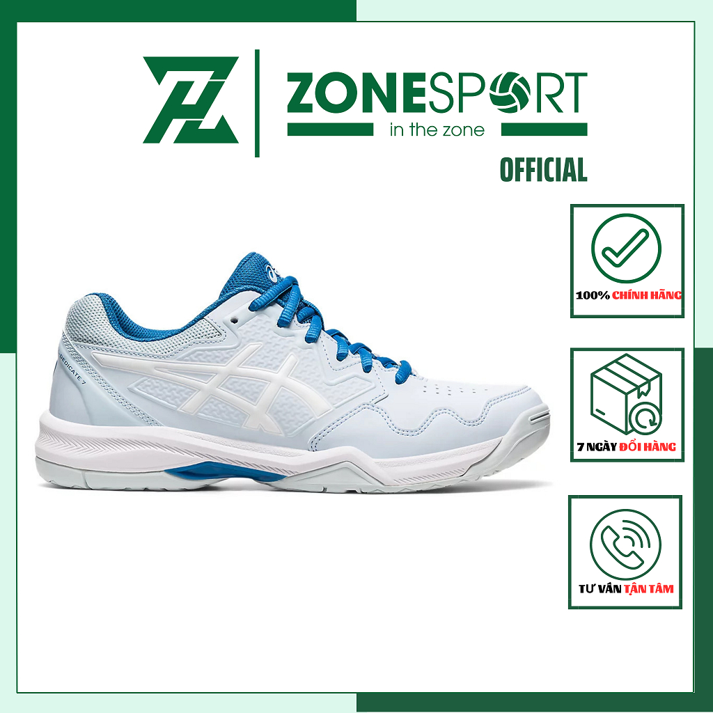 Giày Asics Nữ Gel-Dedicate 7 Trắng Xanh - Giày Chuyên Tennis, Cầu Lông, Bóng Chuyền cổ thấp đa năng linh hoạt ôm chân