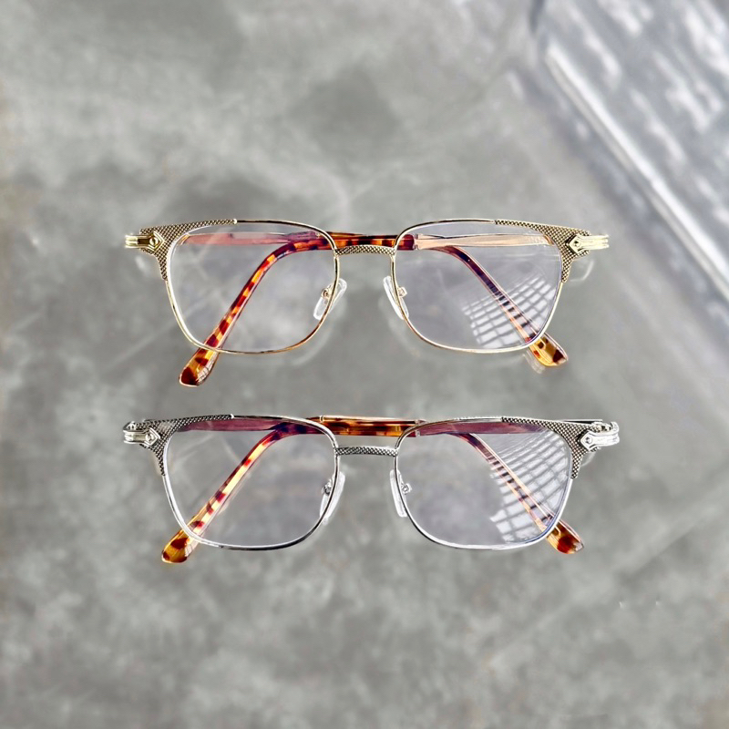 Gọng kính cận nam nữ AHSTORE vuông, chất liệu kim loại phong cách retro, chân kính thiết kế tinh xảo