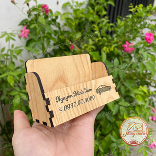 Hộp gỗ đựng card để bàn làm việc - Hộp đựng danh thiếp - Kệ đựng đồ dùng cá nhân - Khắc theo yêu cầu