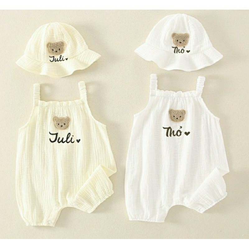 Bộ áo liền quần + nón dễ thương, thời trang mùa hè cho bé trai/gái.