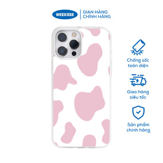 Combo Ốp lưng iPhone chống sốc chống va đập viền trắng kèm giá đỡ Weekase in hình họa tiết bò sữa hồng - Màu in cực bền