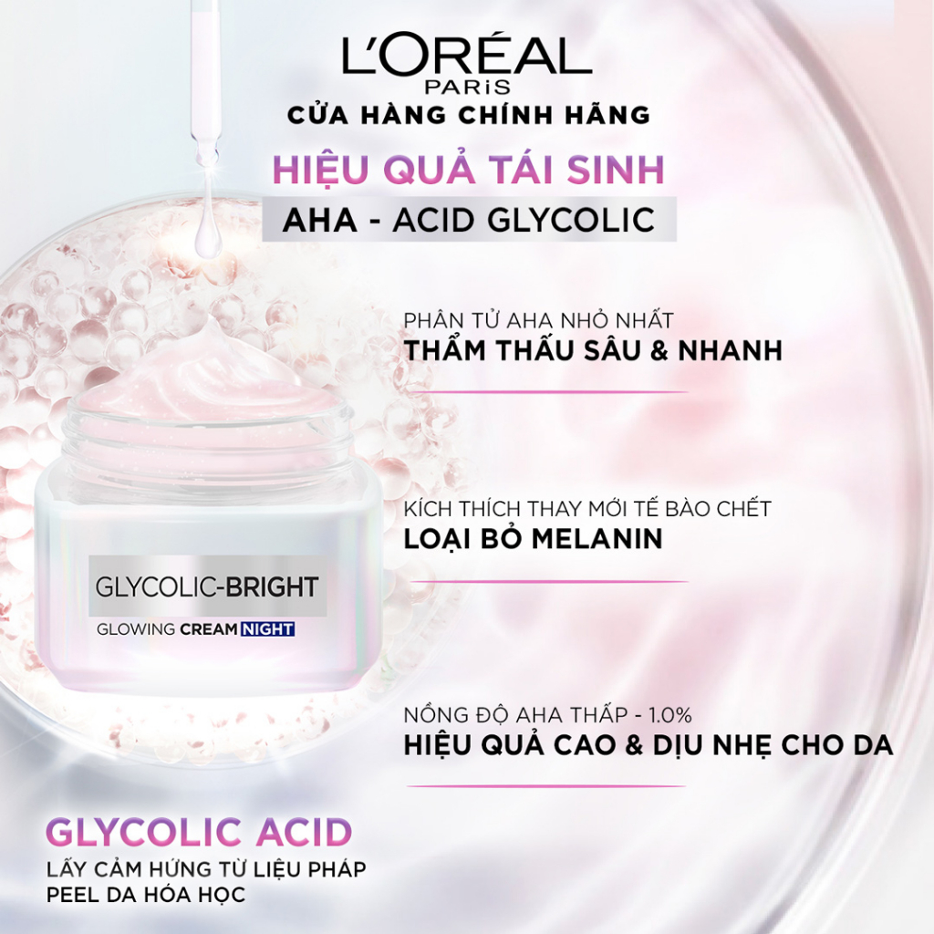 Kem Dưỡng L'Oreal Paris Sáng Mịn Glycolic-Bright Glowing Cream Day SPF 17, Night (50ml)