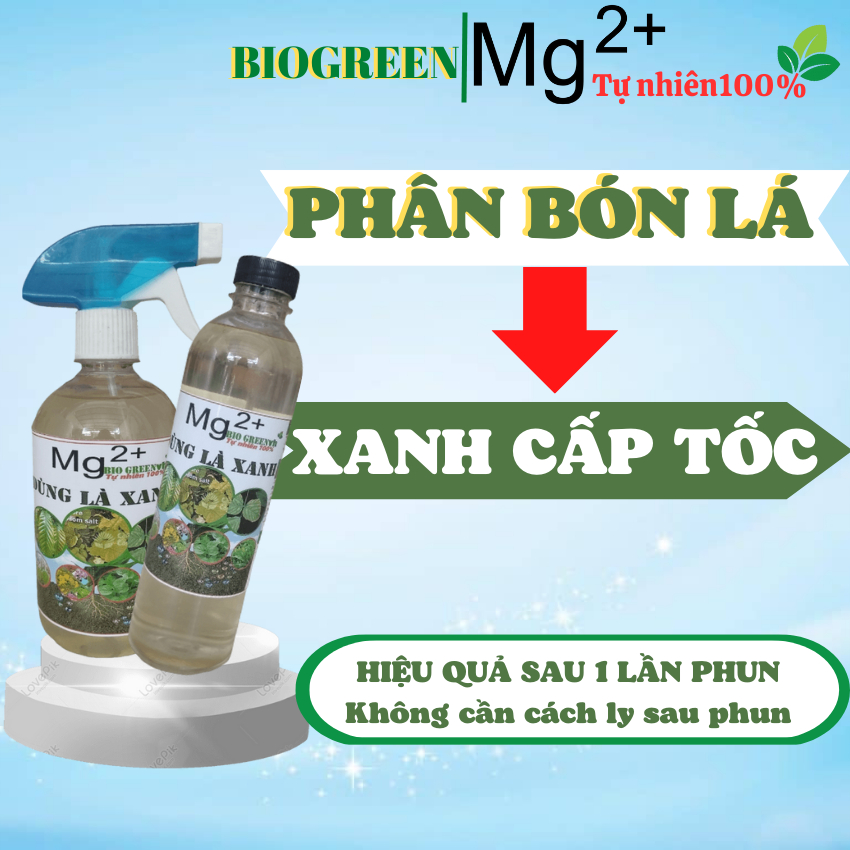 Phân bón lá vi lượng magie dạng nước biogreen giúp cây trồng lá xanh dày thân mập,lá vàng thành xanh 350ml