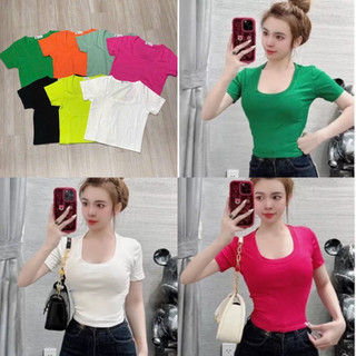 Áo thun cổ vuông phom ngắn croptop