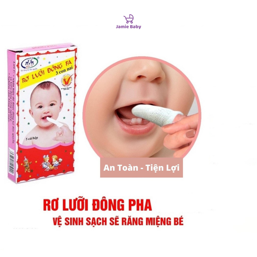 Gặc rơ lưỡi đông pha vệ sinh răng miệng cho bé sơ sinh, rơ lưỡi hộp 5 miếng - Jamiebaby chăm sóc trẻ sơ sinh