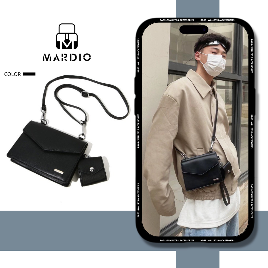 túi đeo chéo đeo vai nam nữ da pu cao cấp kèm case airpod chống nước phong cách retro hàn quốc dạng hộp