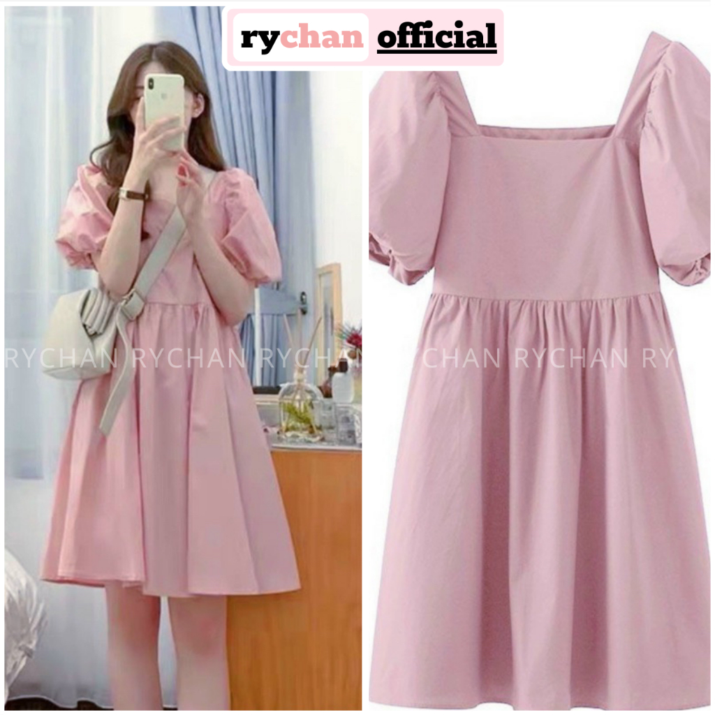 [ẢNH THẬT CUỐI] Đầm Babydoll Nữ Cổ Vuông Tay Ngắn Bồng Đáng Yêu, Đầm Đi Chơi Form Ngắn Dáng Xòe Basic Màu Hồng - DX966