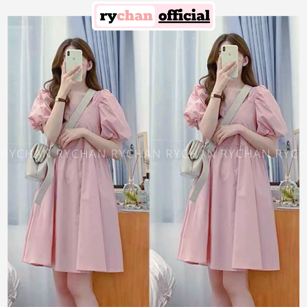 [ẢNH THẬT CUỐI] Đầm Babydoll Nữ Cổ Vuông Tay Ngắn Bồng Đáng Yêu, Đầm Đi Chơi Form Ngắn Dáng Xòe Basic Màu Hồng - DX966