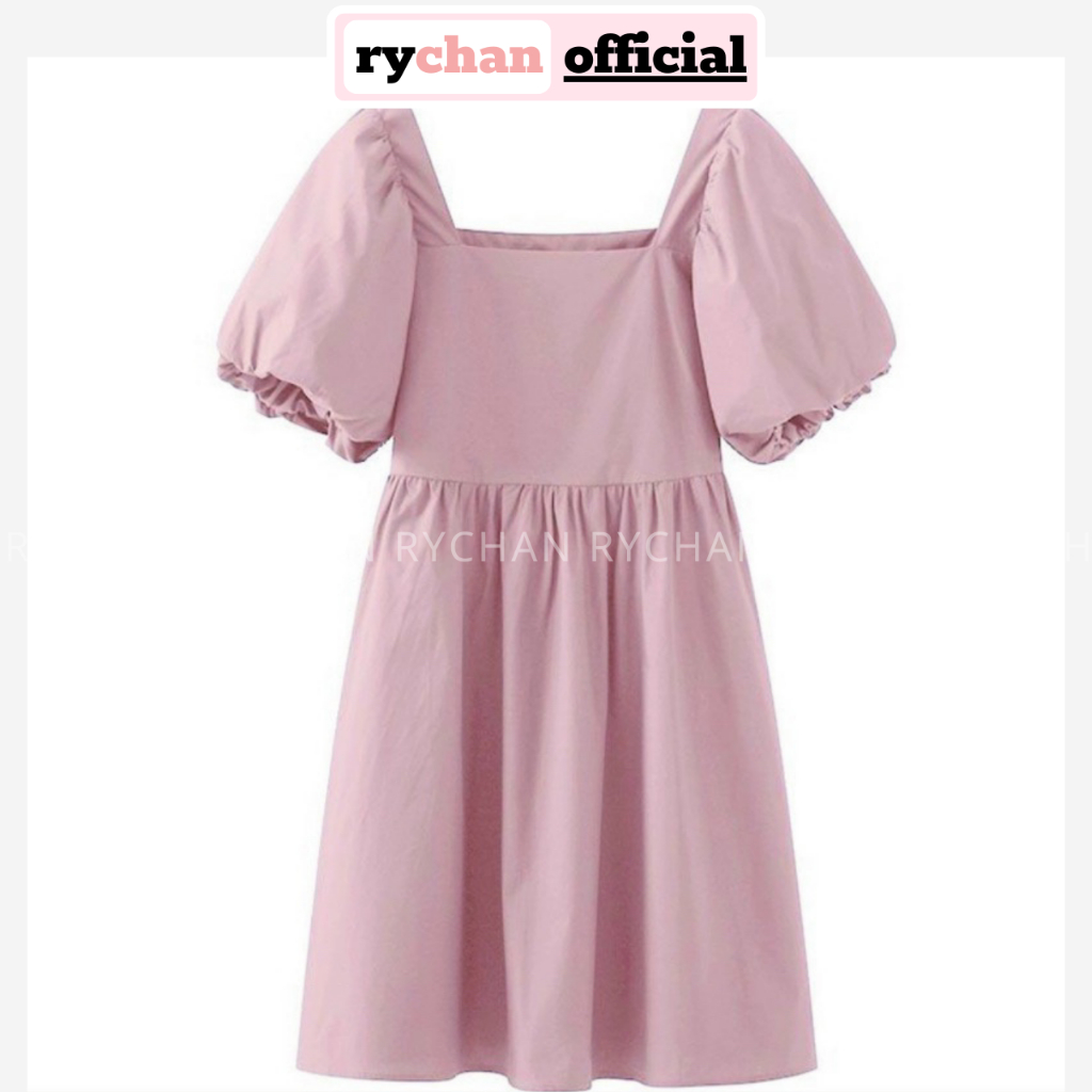 [ẢNH THẬT CUỐI] Đầm Babydoll Nữ Cổ Vuông Tay Ngắn Bồng Đáng Yêu, Đầm Đi Chơi Form Ngắn Dáng Xòe Basic Màu Hồng - DX966