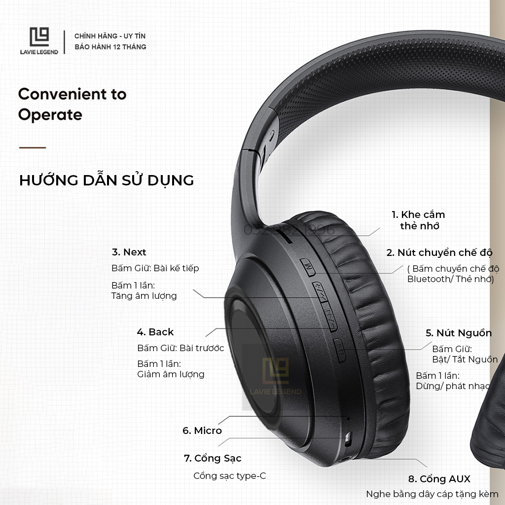 Tai Nghe Bluetooth Chụp Tai D-Rock DR58 Âm Bass Mạnh, Tai Nghe Không Dây Có Mic, Pin Sử Dụng 12 Tiếng Chính Hãng