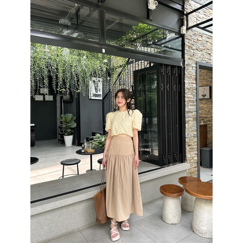 Set áo xốp tay bồng kèm chân váy xoè dài lưng chun the.sweaterweather TSW (ảnh thật)