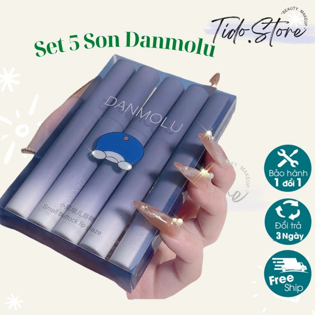 Set 5 cây son kem lì nội địa Trung Danmolu mướt mịn vỏ xanh mềm mịn tươi tắn