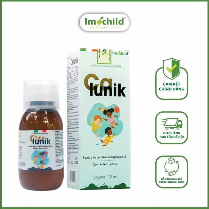Calci hữu cơ Calunik Imochild nhập khẩu chính hãng Italy Bổ sung Canxi, Magie, Vitamin D3K2 cho trẻ em từ 1 tuổi
