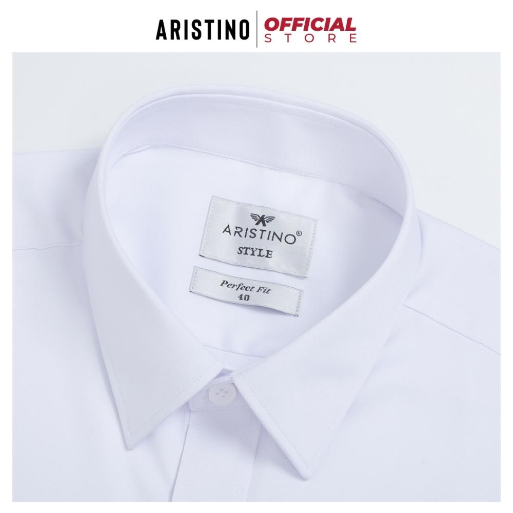 Áo sơ mi nam ngắn tay ARISTINO ASSR31 trắng trơn công sở cổ đức dáng suông logo tay thêu nổi chất modal co giãn 4 chiều