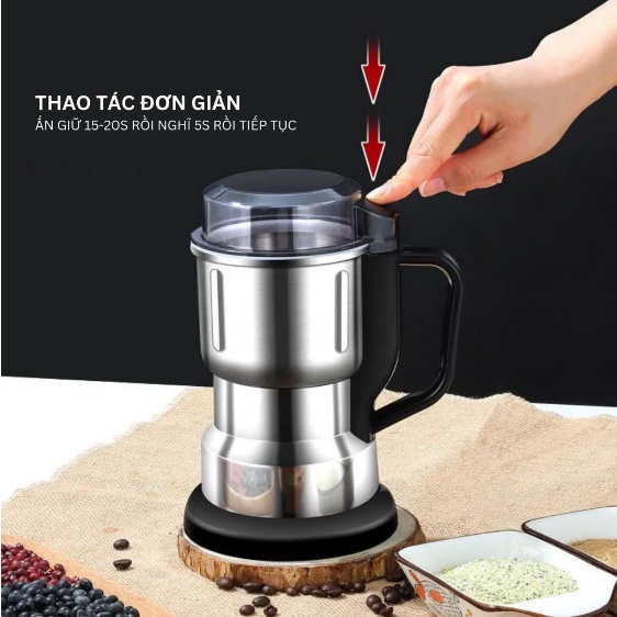 Máy xay hạt khô, xay bột, gia vị cà phê đa năng,công suất 300w,6 lưỡi dao cực bén, chất liệu cối inox