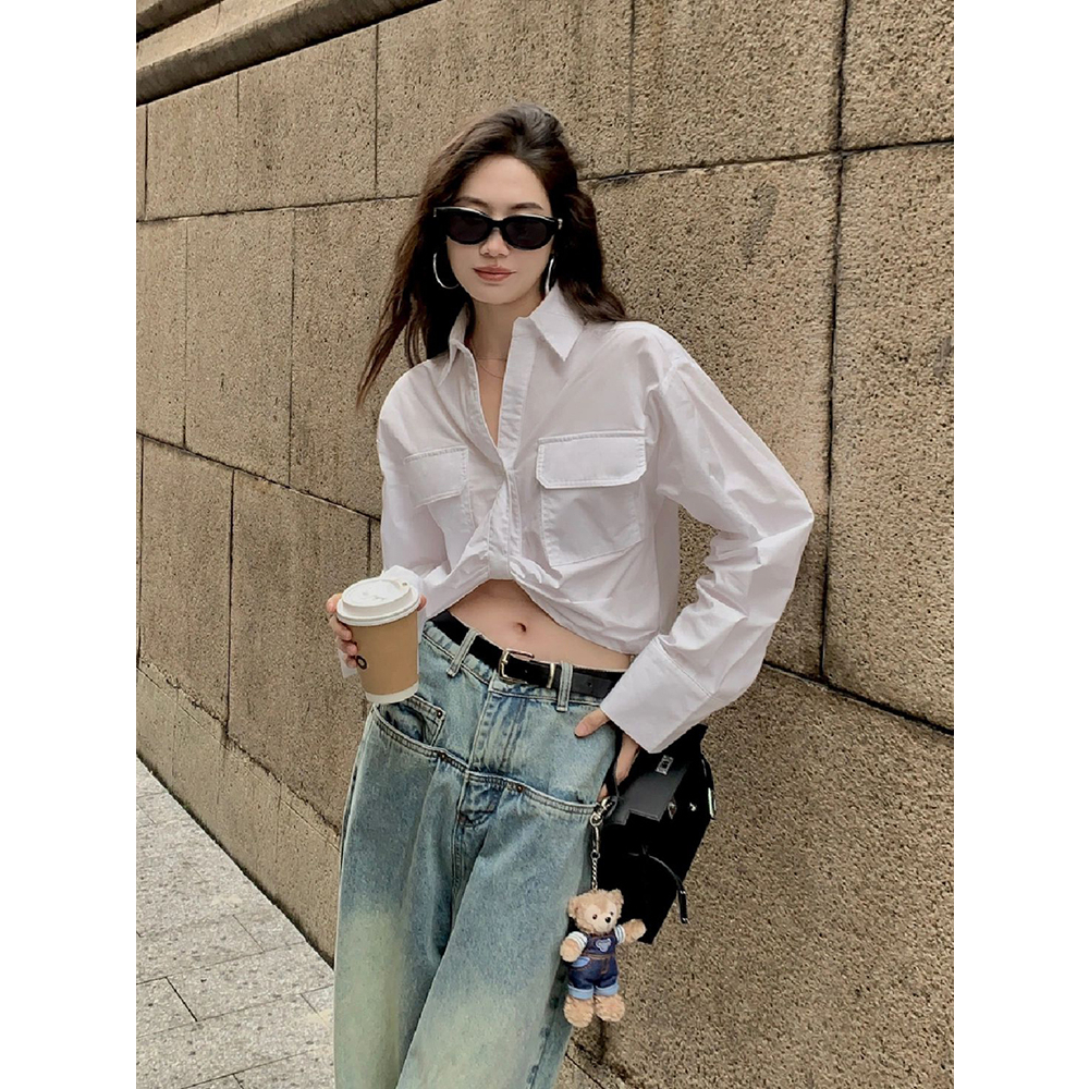 (Hàng Đẹp)Ảnh thật hình cuối-HC928.Áo sơ mi thiết kế xoắn eo xuân hè phong cách Âu Mỹ sành điệu