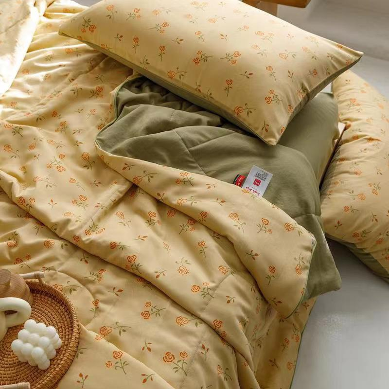 Bộ Chăn Ga Gối Trần Bông Cotton Đũi Lanh Phong Cách Vintage - Hoa Nhí Vàng CA Bedding Decor