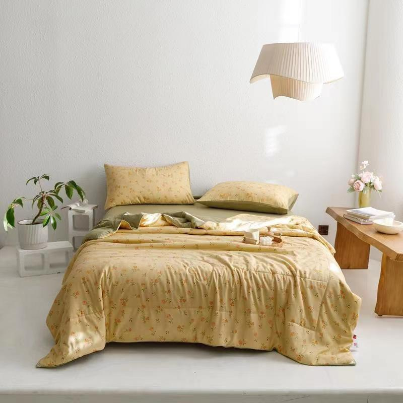 Bộ Chăn Ga Gối Trần Bông Cotton Đũi Lanh Phong Cách Vintage - Hoa Nhí Vàng CA Bedding Decor