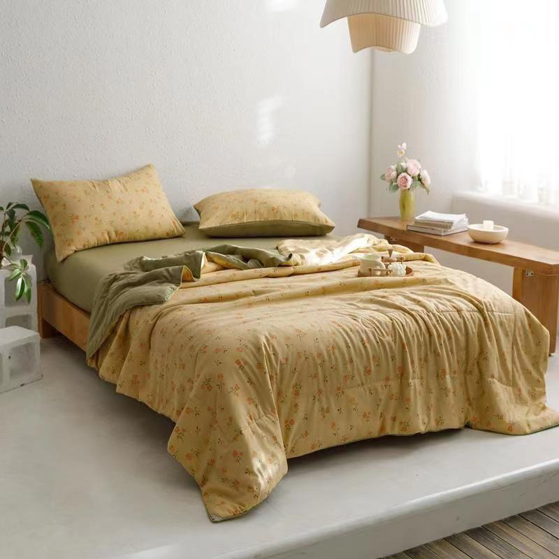 Bộ Chăn Ga Gối Trần Bông Cotton Đũi Lanh Phong Cách Vintage - Hoa Nhí Vàng CA Bedding Decor