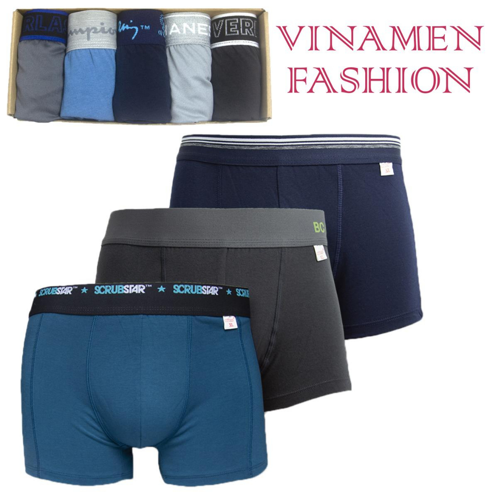 Hộp 5 quần sịp nam boxer nhiều lưng cao cấp vải thun lạnh 4 chiều, quần lót nam boxer cotton kháng khuẩn thấm hút mồ hồi