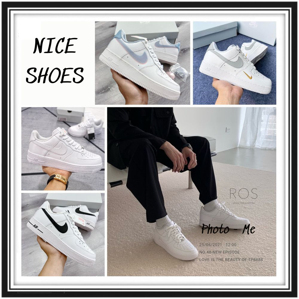 Giày Nike_AF1 Trắng Nam Nữ, Giày Air Force 1 Vệt Đen Nâu Xám Thêu Vàng Hàng Full Box Bill - NICESHOES