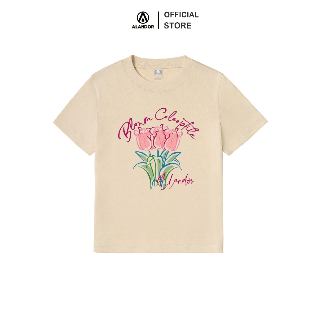 Áo thun baby tee Alandor form slim tay ngắn vải premium cotton 100% tulip flower