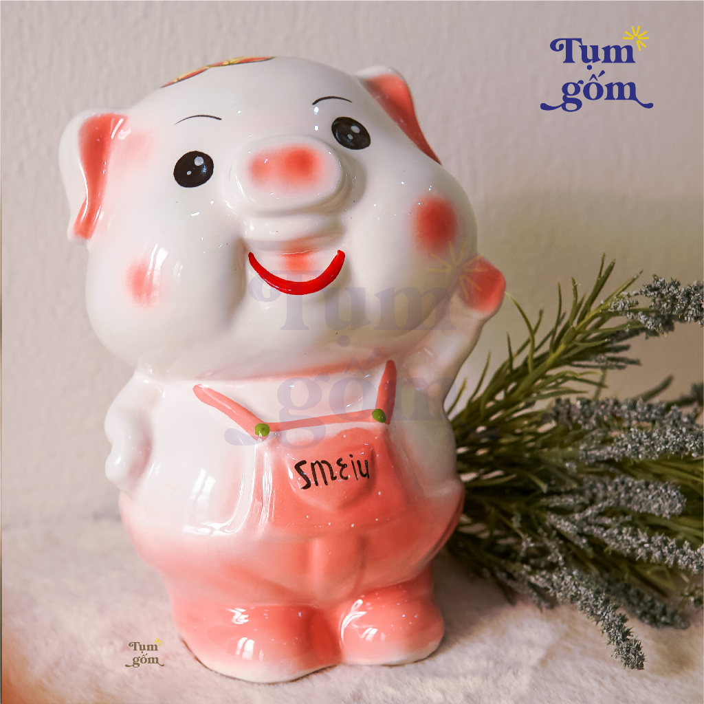Heo sứ dáng đứng tiết kiệm cho bé, gốm sứ đẹp BÁT TRÀNG, Ống tiết kiệm đẹp, dễ thương
