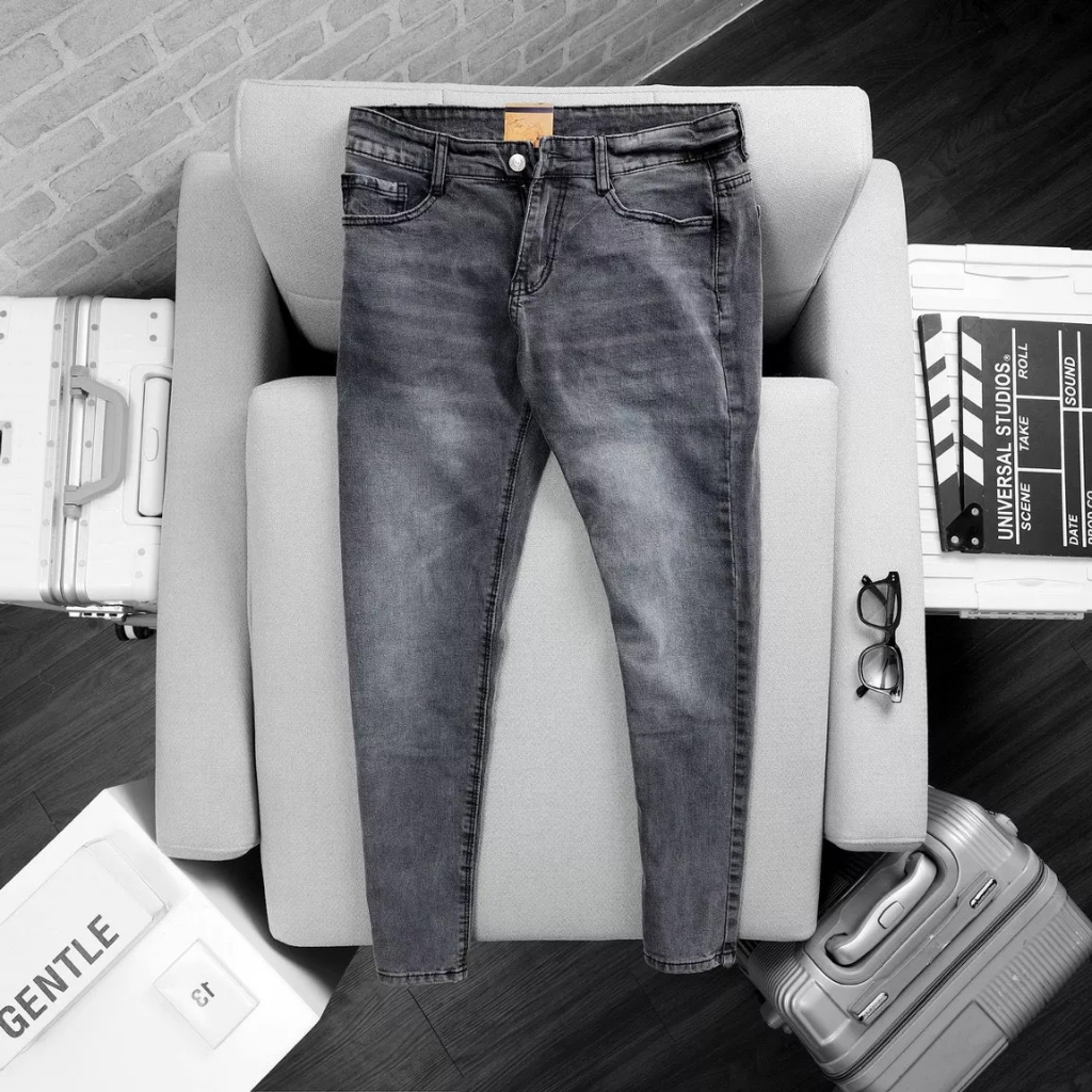 (Xưởng chuyên sỉ) Quần jean xám khói trơn phong cách cổ điển D866