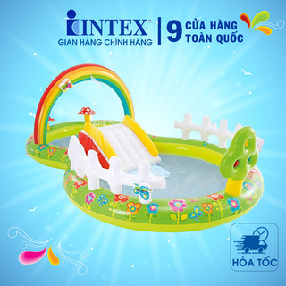 Bể bơi phao cầu trượt có vòi phun mưa INTEX 57154 be boi phao bể bơi cho bé