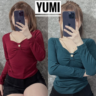 Áo kiểu tay dài phối xích dáng ôm thun gân yumi bán sỉ