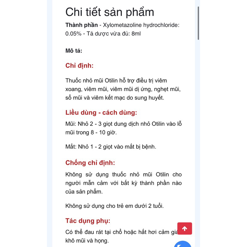 Otilin nhỏ mũi. Chai 8ml.