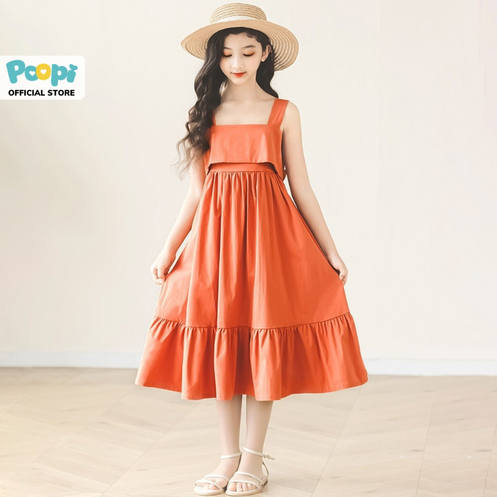 Đầm Maxi 2 Dây Poopi Dáng Dài Đi Biển Đi Chơi Dễ Thương, Váy Bé Gái Mặc Hè
