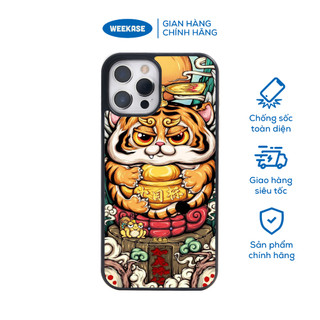 Ốp lưng iPhone viền trắng, đen chống sốc chống va đập Weekase in hình Hổ Ôm Vàng - Màu in cực bền