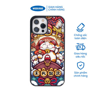 Ốp lưng iPhone viền trắng, đen chống sốc chống va đập Weekase in hình Nhiều Mèo Thần Tài - Màu in cực bền