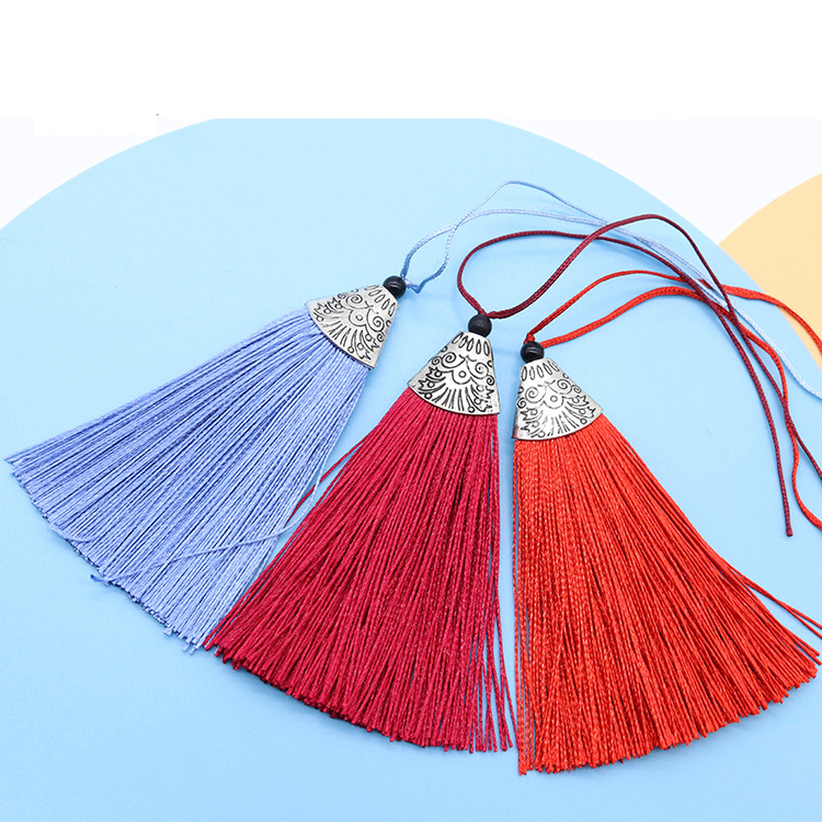 Bó dây chỉ tua rua mặt charm kim loại khắc làm phụ kiện móc khóa, quạt giấy, dây tua dua trang trí đa năng