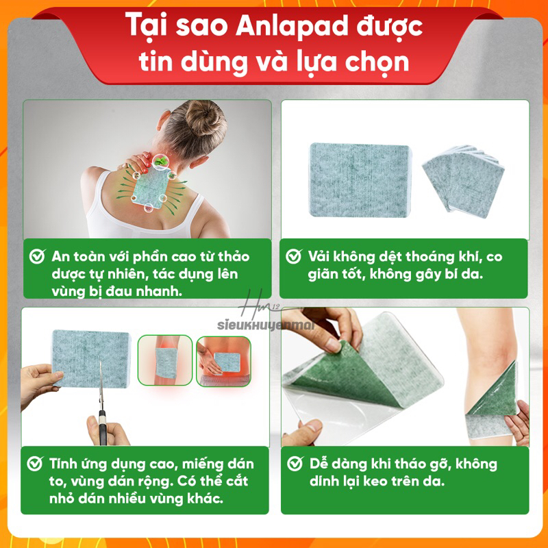 Miếng Cao Dán Xương Khớp Anlapad  Cơ Cổ Vai Gáy, Bong Gân Đau Lưng, Làm Nóng, phiên bản giới hạn